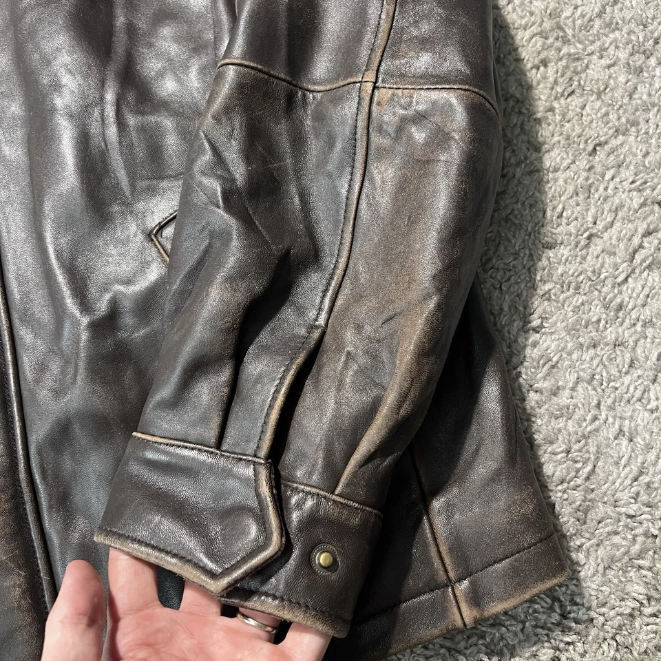 Vintage Jos A Bank Leather Bomber Full Zip Mens Medium Brown Soft Classic Y2K - Image 4 of 4