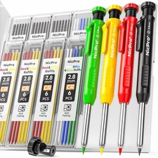 Nicpro 4 Pack Carpenter Pencil with Sharpener, 4 Pack, Black,Red,Yellow,Green 