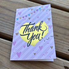 Gold Foil Heart Thank You Cards 4” x 6” Set of 30 Envelopes Stickers Pink Hearts