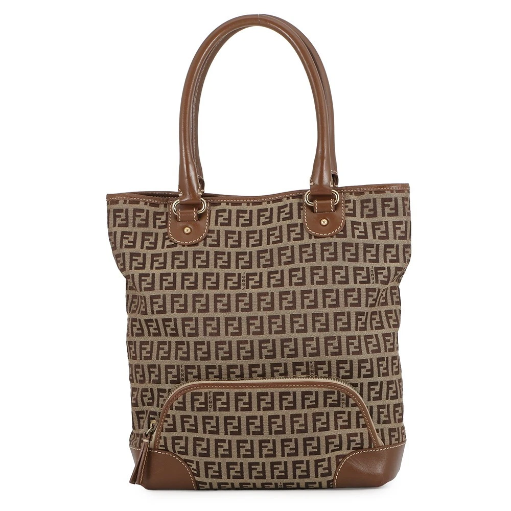 Fendi — FENDI Zucchino Tote Bag Canvas/Leather Khaki/Brown 8BH139