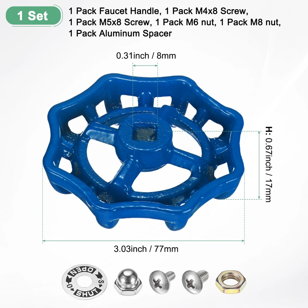 Poignée pour robinet extérieur 8x8mm trou carré, bleu