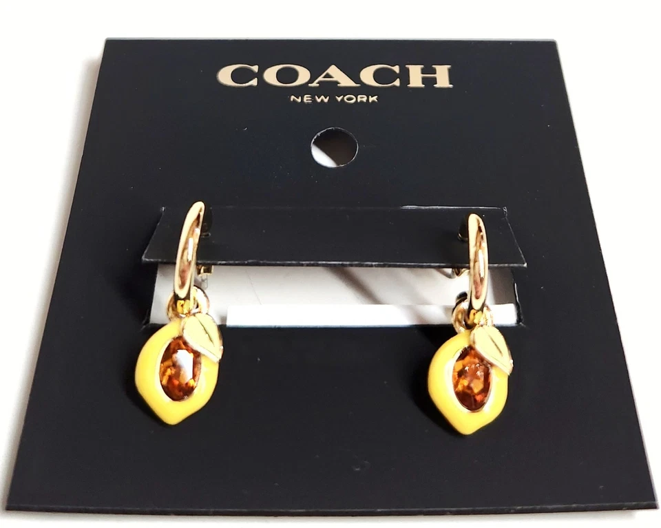 Pendientes Huggie Coach Cristal Limón Oro Amarillo Multichapado Latón CT087 NUEVOS CON ETIQUETAS Foto 2 de 4