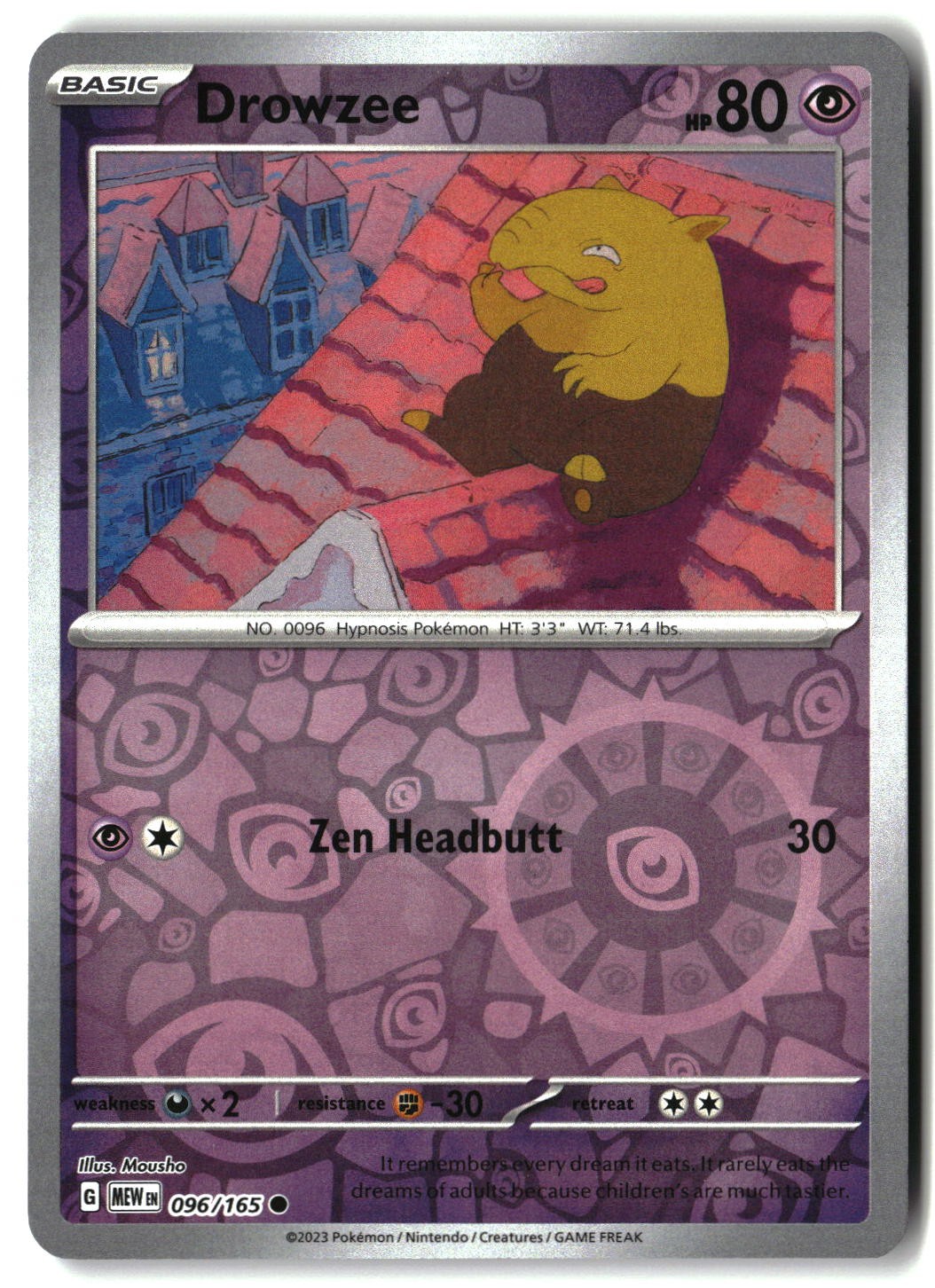 Drowzee 096/165 Common 151 Pokemon Reverse Holo Near Mint