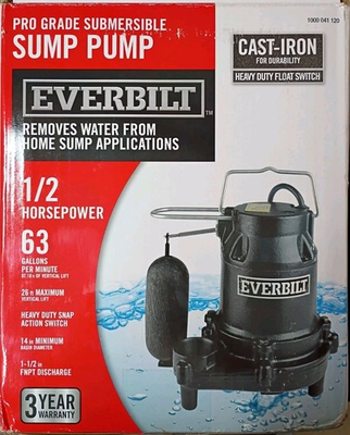 #ad Everbilt HDS50 1 2 HP Cast Iron Sump Pump Model OPEN BOX. $113.99