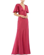 Mac Duggal Flounce Sleeve Trumpet A-Line Gown Women's Red 4