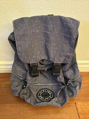 Vintage Kipling Oversized Bag Drawstring Buckle Nylon Backpack Travel Hiking VTG