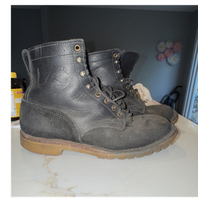 JK Boots Black Leather Lace Up Ankle Work Boots, Rubber Sole, Fall Winter