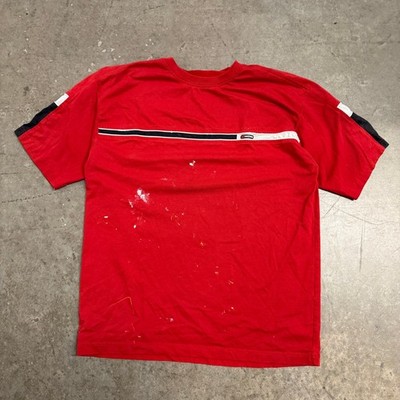 Point Zero Mens Red Short Sleeve T-Shirt Distressed Paint Splatter Vintage XL