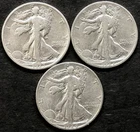 "3" WALKING LIBERTY 90% SILVER HALF DOLLARS 1923S;  27S & 28S