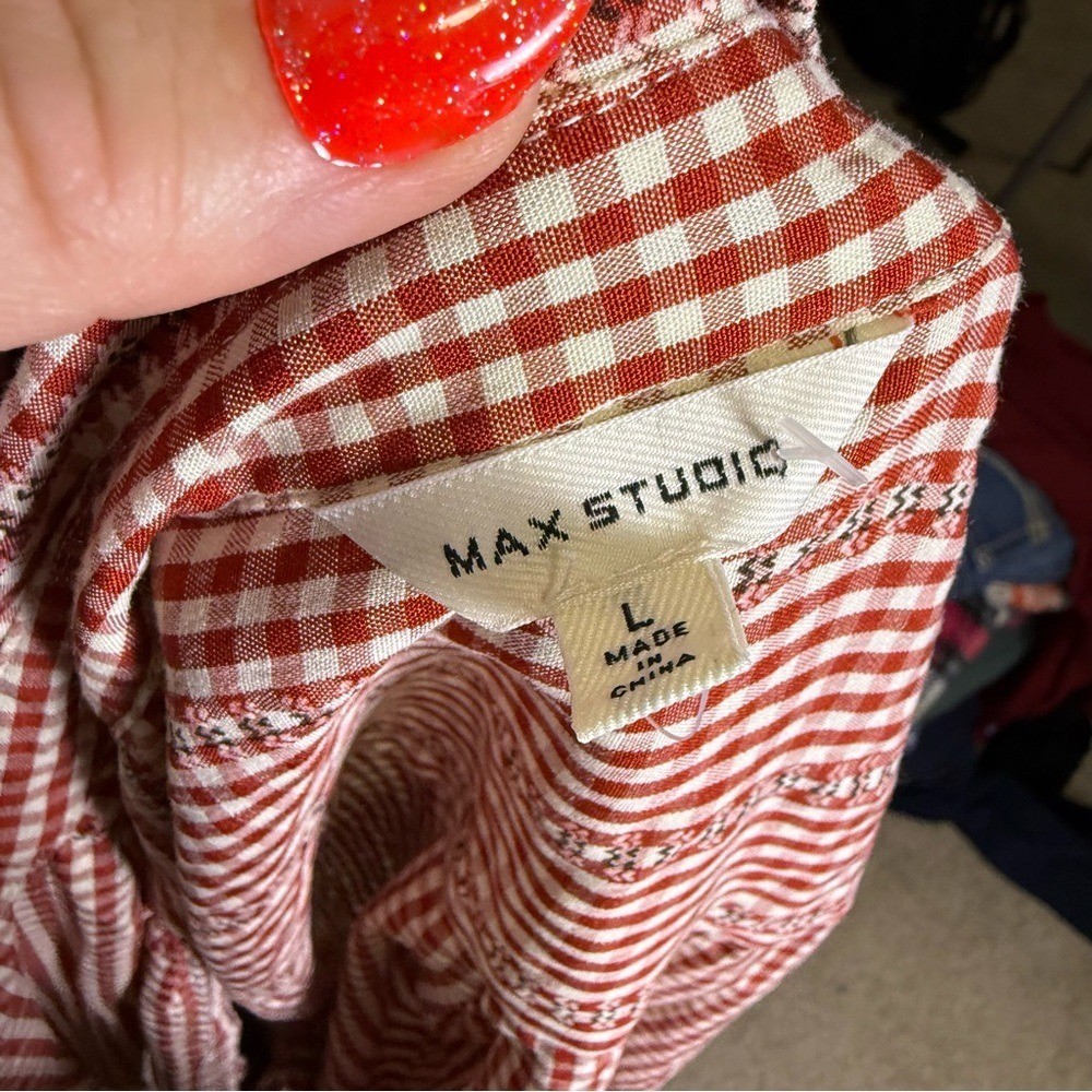Max Studio Rust White Gingham Plaid Button Front … - image 5