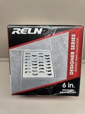 NIOB RELN 6" x 6" Stainless Steel Square Shower Drain, Wave Pattern Drain Cover