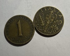2pcs. Coins, 1959 Australian 1 Schilling & 1942 Italian 10 Centesimi. Circulated