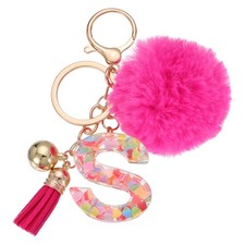 Alphabet Initial Letter Keychain Letter-S Cute Heart Resin Keyrings Deep Pink