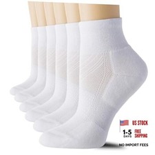6 Pairs Women's Running Ankle Socks Athletic Sport Socks Cushioned Medium White