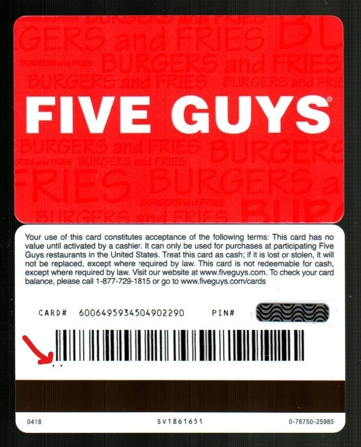 FIVE GUYS White on Red 2018 Gift Card with Printer s Mark 0