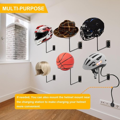 Motorcycle Bicycle Helmet Rack,Wall Mount Motorbike Holder Hat Display Stand180° - Picture 9 of 20