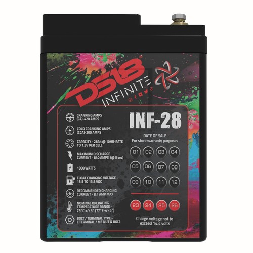 DS18 INF-28AH INFINITE 28 AH 1000 Watts AGM Power Cell 12 Volt Battery - Picture 7 of 9