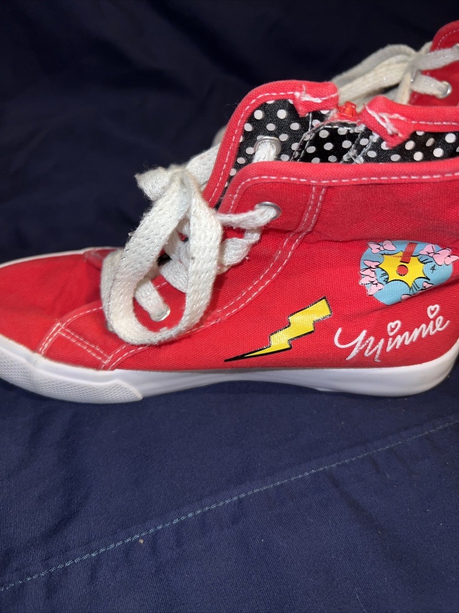 Disney Size 1 Red Minnie High Top Sneaker Shoe Sparkly Lace