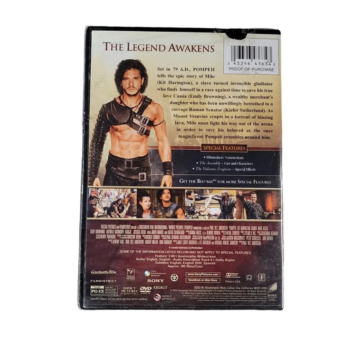 Pompeii (DVD 2014) Kiefer Sutherland Emily Browning Kit Harington.