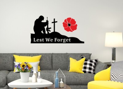 Damit wir den Gedenktag nicht vergessen Aufkleber Mohn Soldat patriotisches Dekor Vinyl Zitat