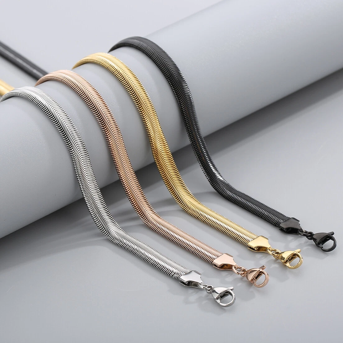 6 8mm Various Length Stainless steel Flat Snake Chain Necklace For