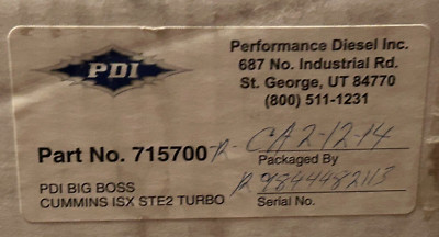 NEW! PDI BIG BOSS CUMMINS ISX STE2 TURBO 715700 720001 TURBOCHARGER 9844482113 5