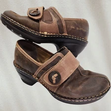 Softspots Leather Clog Pillowtop Technology Slip On Comfort Adjust Size 9W Brown