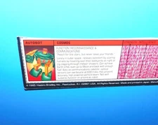1985 G1 TRANFORMERS COSMOS AUTOBOT TECH SPEC FILE CARD 100% ORIGINAL !!!