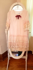 Vintage lingerie short lacy dress lace up tunic peach nude romantic pj's nightie