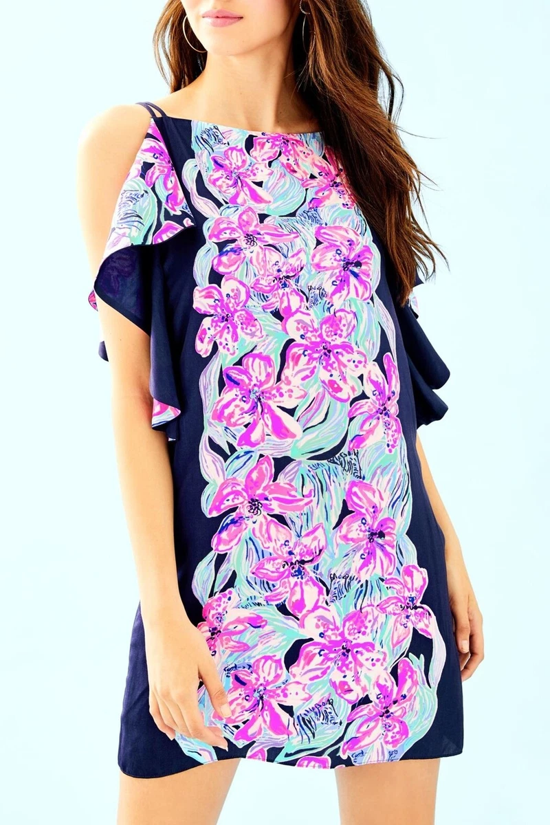 LILLY PULITZER Kara Dress XXS Bright Navy Hypes and Stripes Engineered Woven