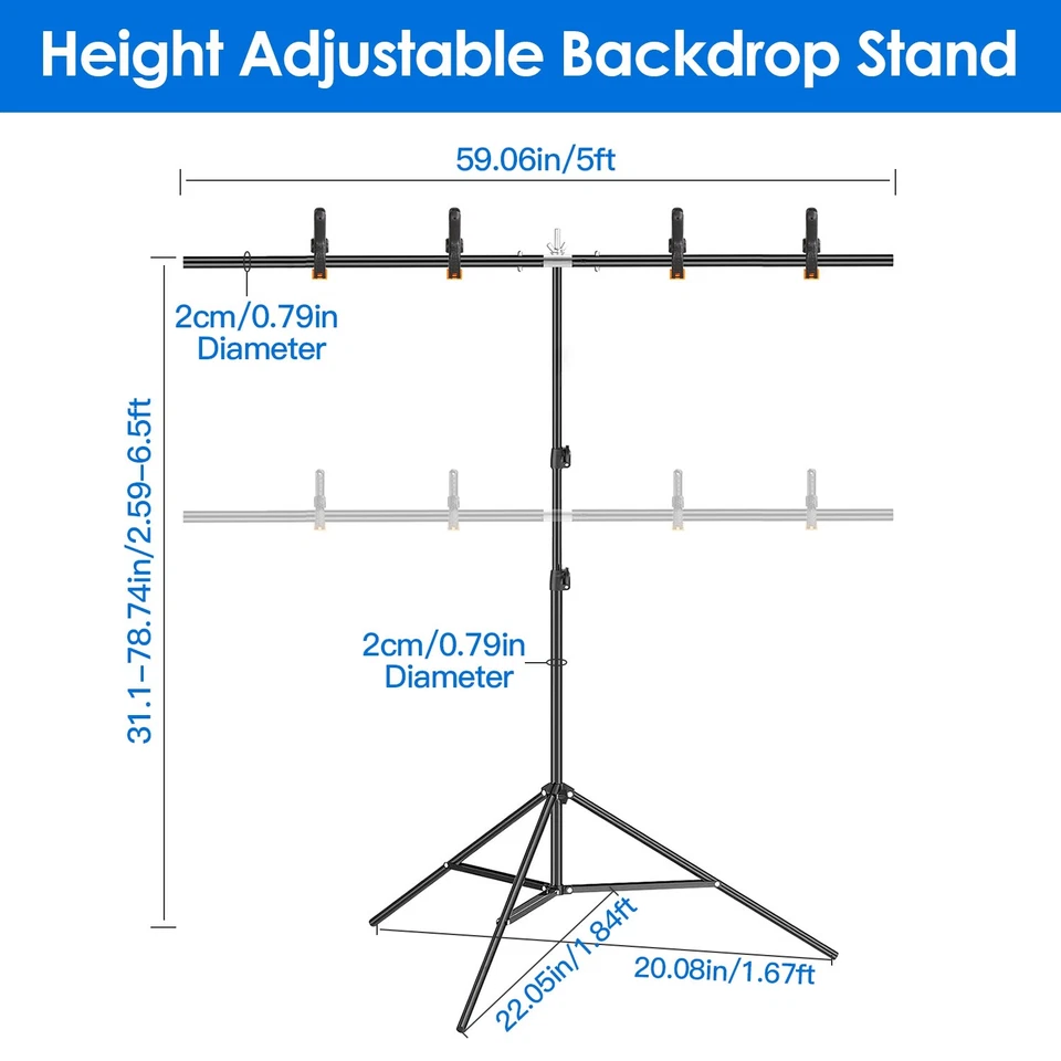 5×6.5FT Backdrop Stand T-Shape Background Stand Adjustable Heavy Duty Photo Rack - Image 2 of 4