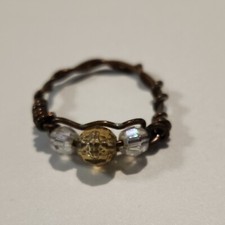 Copper Wire Wrapped Ring Hand Made Jewelry Size 8 with Beads B12