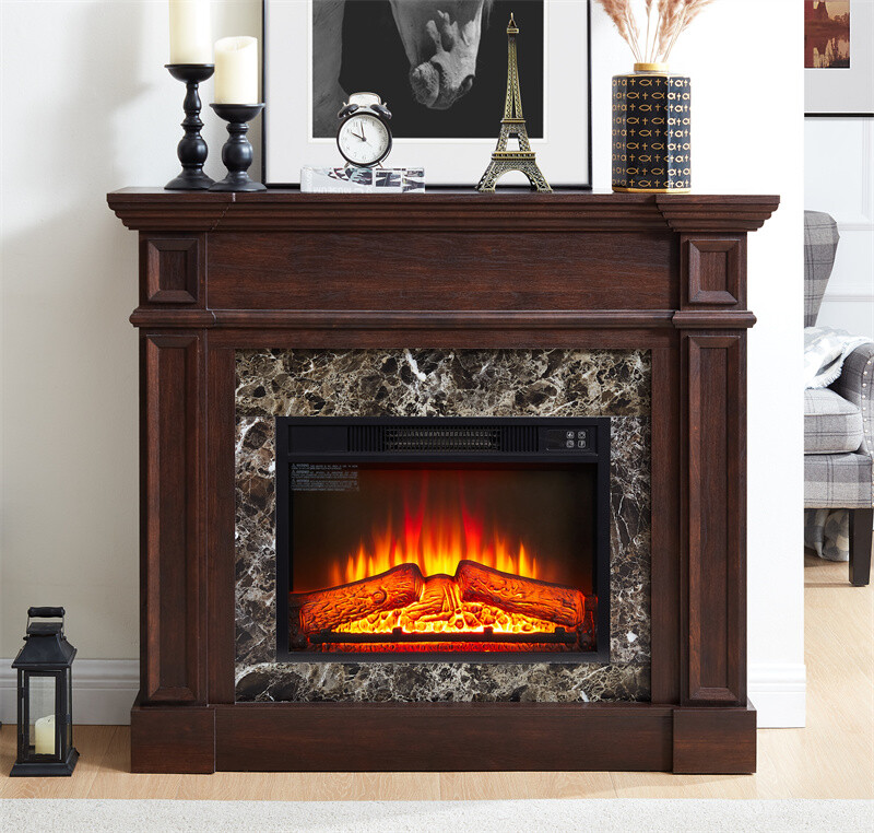 Cherry Freestanding Electric Fireplace Modern Space Heater with Mantel & Remote