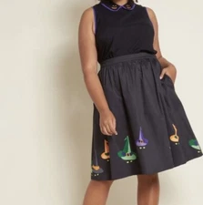 Modcloth Stylish Spirit Witch Cat Halloween Black Skirt Size XL