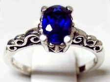 Blue Lab Sapphire Size 6.5 Ring 925 Sterling Silver USA Made Vint Style Scroll