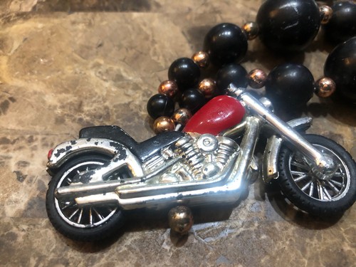 MOTORCYCLE MARDI GRAS NECKLACE BEAD HARLEY CHOPPER 46 Long Black Red - Picture 3 of 5