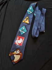 1990s Looney Tunes 10cm Mens Neck Tie Navy Warning Signs
