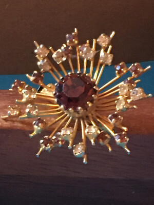 Broche Vintage En Forme De Soleil Avec Strass Couleur Cognac - Occasion En Bon état