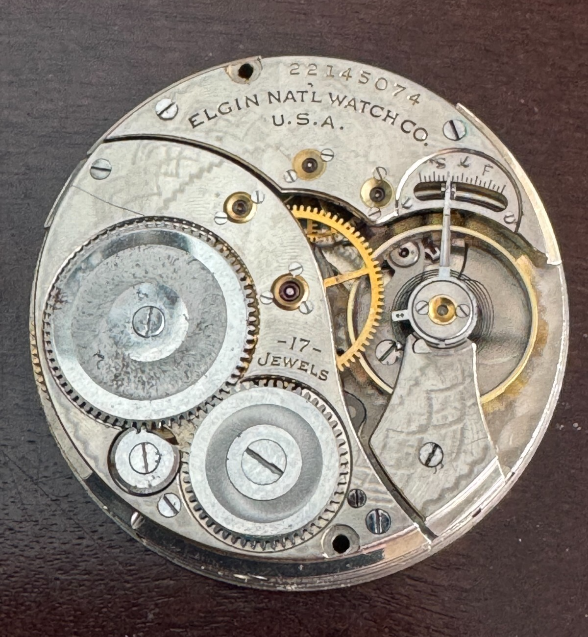 Vintage 12-Size Elgin Pocket Watch Movement Grade 345 Running Well