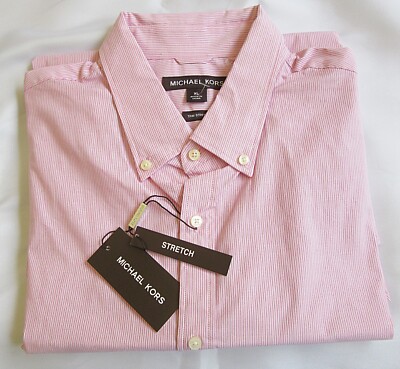 Michael Kors Men's Button-Down Stretch Dress Shirt Size XL Pink Striped  MSRP$98 | eBay