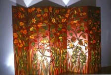 PARAVENTO 5 ANTE - A MANO - PEZZO UNICO - TEMA FLOREALE IN RILIEVO - ARTIGIANALE