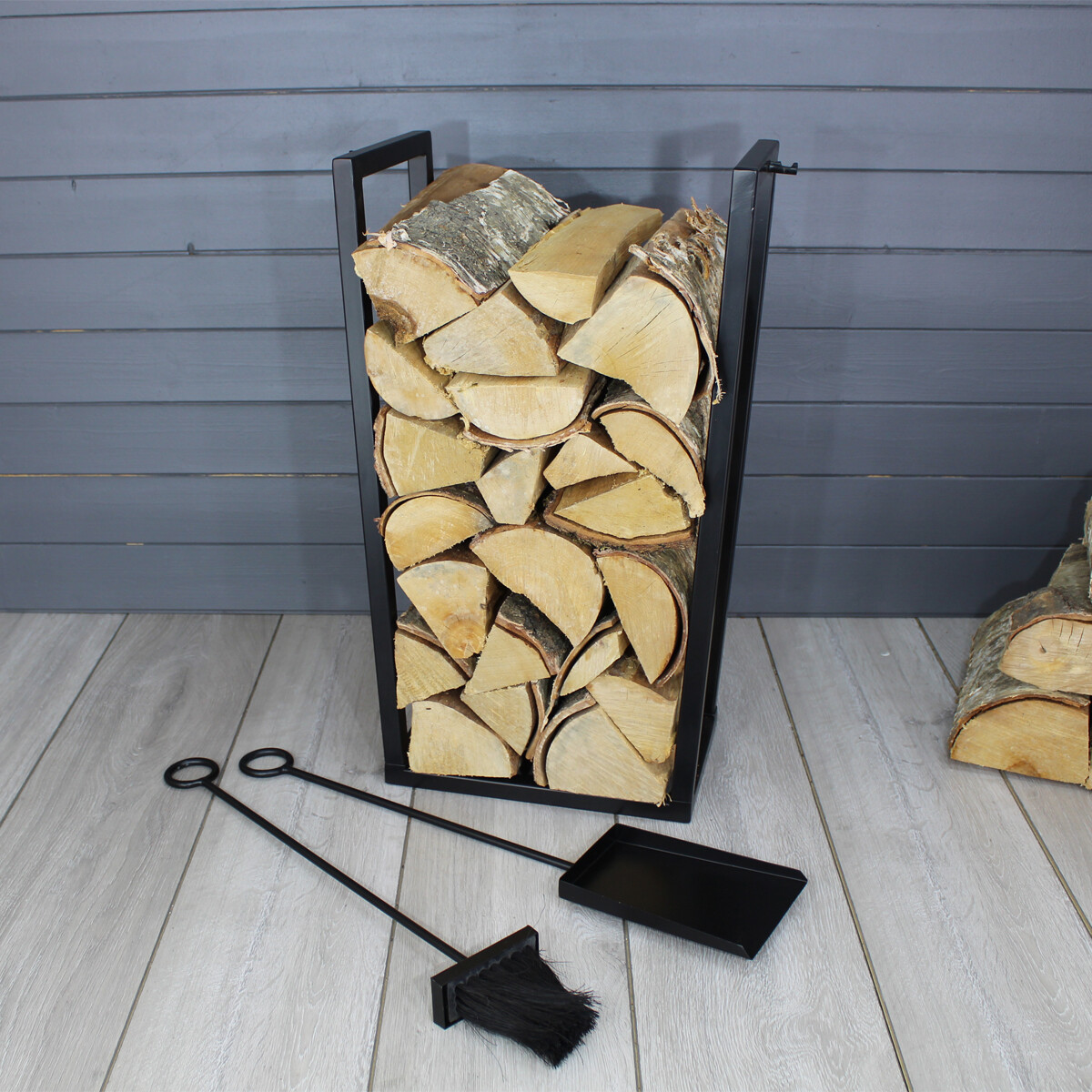 Mansion Open Square Log Rack with Shovel & Brush