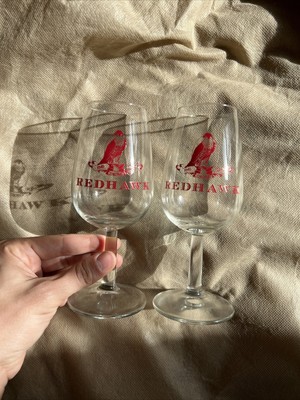 Red Hawk Set Of 2 Glasses Finis Coronat Opus Sherry Excellent Condition
