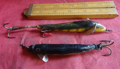 2X INTERESSANTE GROSSE VINTAGE HANDWERKLICH HERGESTELLTE ANGELKÖDER
