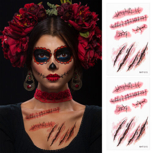 30 Stck. Halloween Narbe Körper Aufkleber Tattoo Aufkleber Gesicht wasserdicht Applikation - Bild 1 von 12