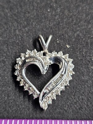 Vintage Diamond Covered Sterling Silver Sparkling Heart Pendant - Marked SS925