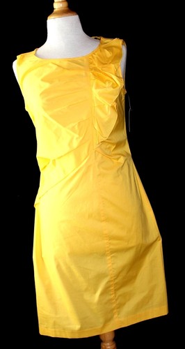 NEW Ellen Tracy Sunflower Yellow Ruffled Artsy Bodice Fitted Cotton Dress Sz 6 - Picture 2 of 3