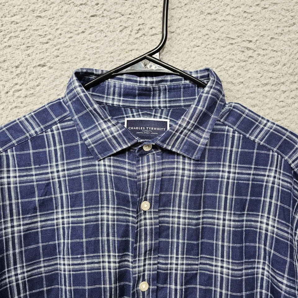 Camisa Charles Tyrwhitt Para Hombre Grande Azul A Cuadros Calce Clásico Lino Abotonada Foto 2 de 4