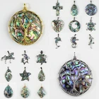 Natural Abalone Shell Tree of Life Heart Round Drop Silver Pendant for Necklace