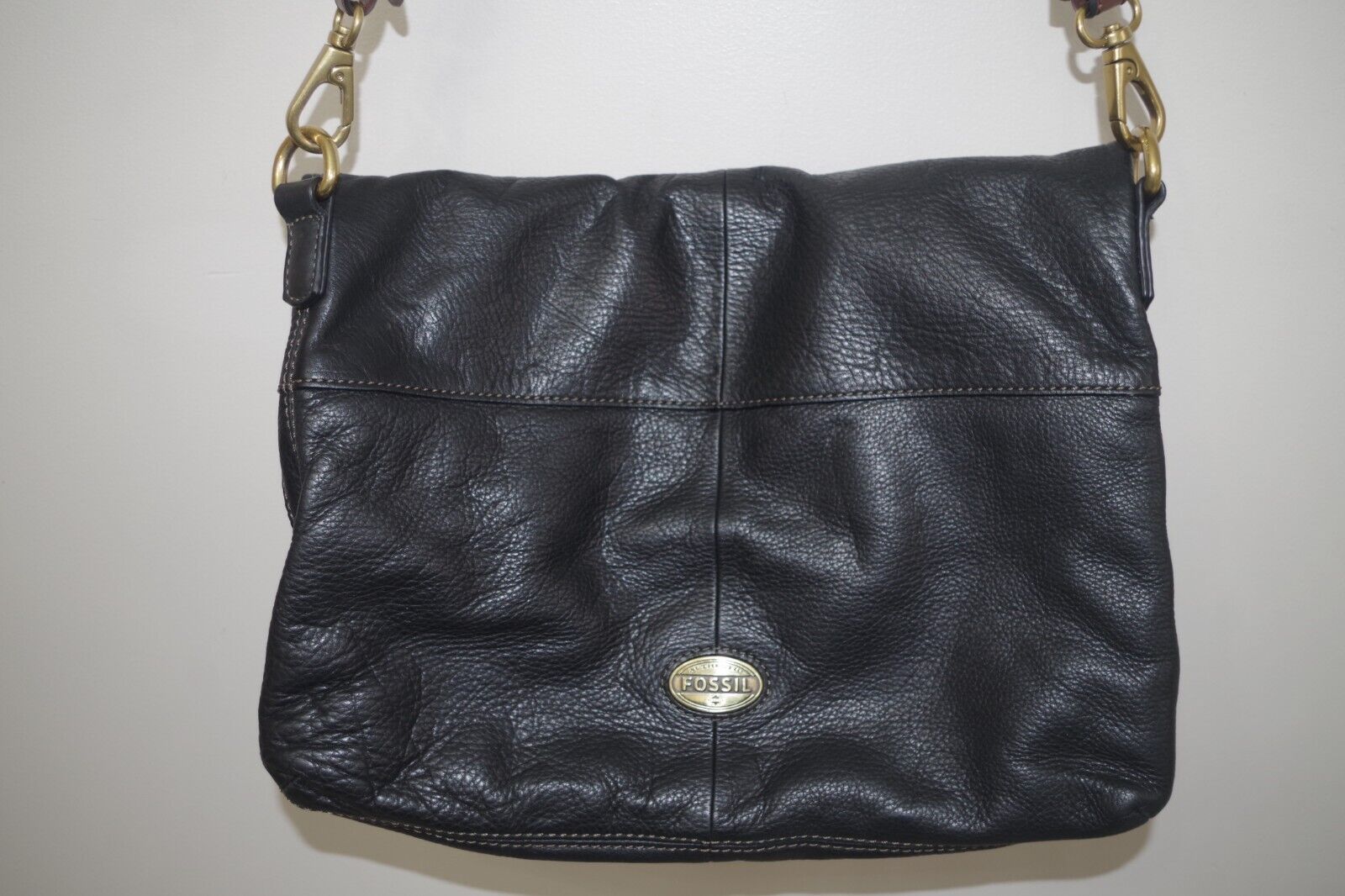 Vintage FOSSIL Pebbled Leather Bag Tote Purse Bla… - image 4